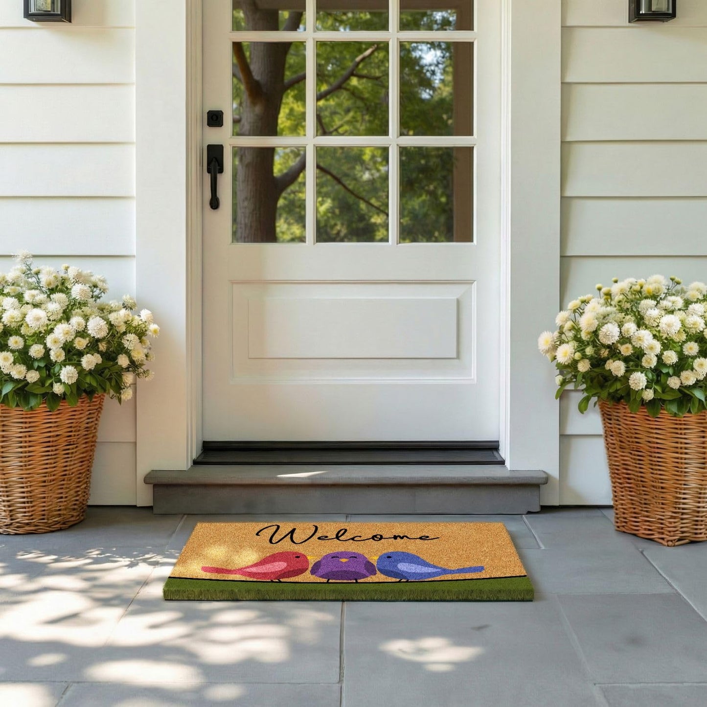 Barnyard Designs Natural Coco Coir Spring Birds Doormat - Large Cute Non-Slip Heavy Duty Backing Door Mat for Outside Entrance or Porch Entry, Brown (17x30, Spring Birds)