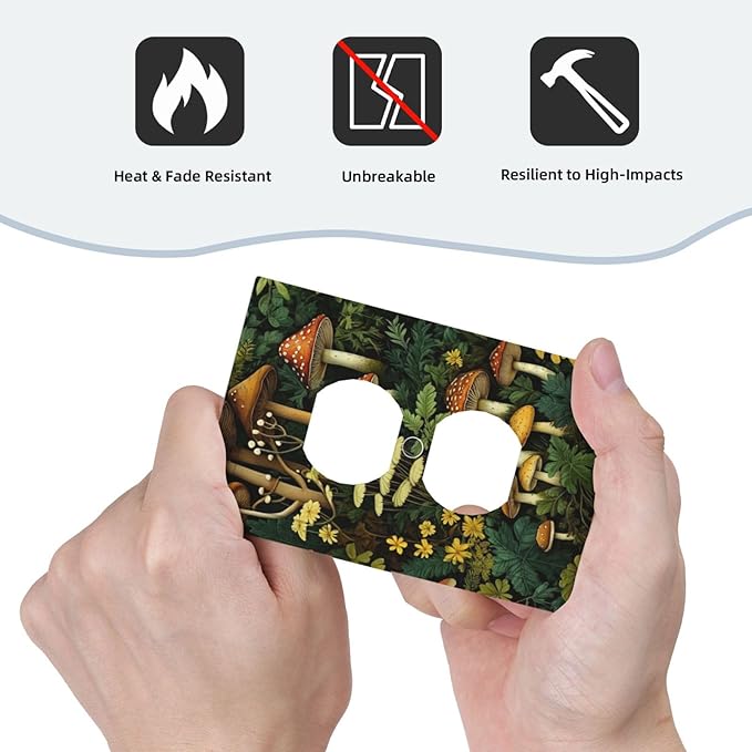Mushrooms Forest Nature Botanical Art Light Switch Cover 1 Gang Outlet Plate Single Duplex Wall Plate Covers Decorative Switchplate Covers Electrical Faceplate for Farmhouse Living Decor