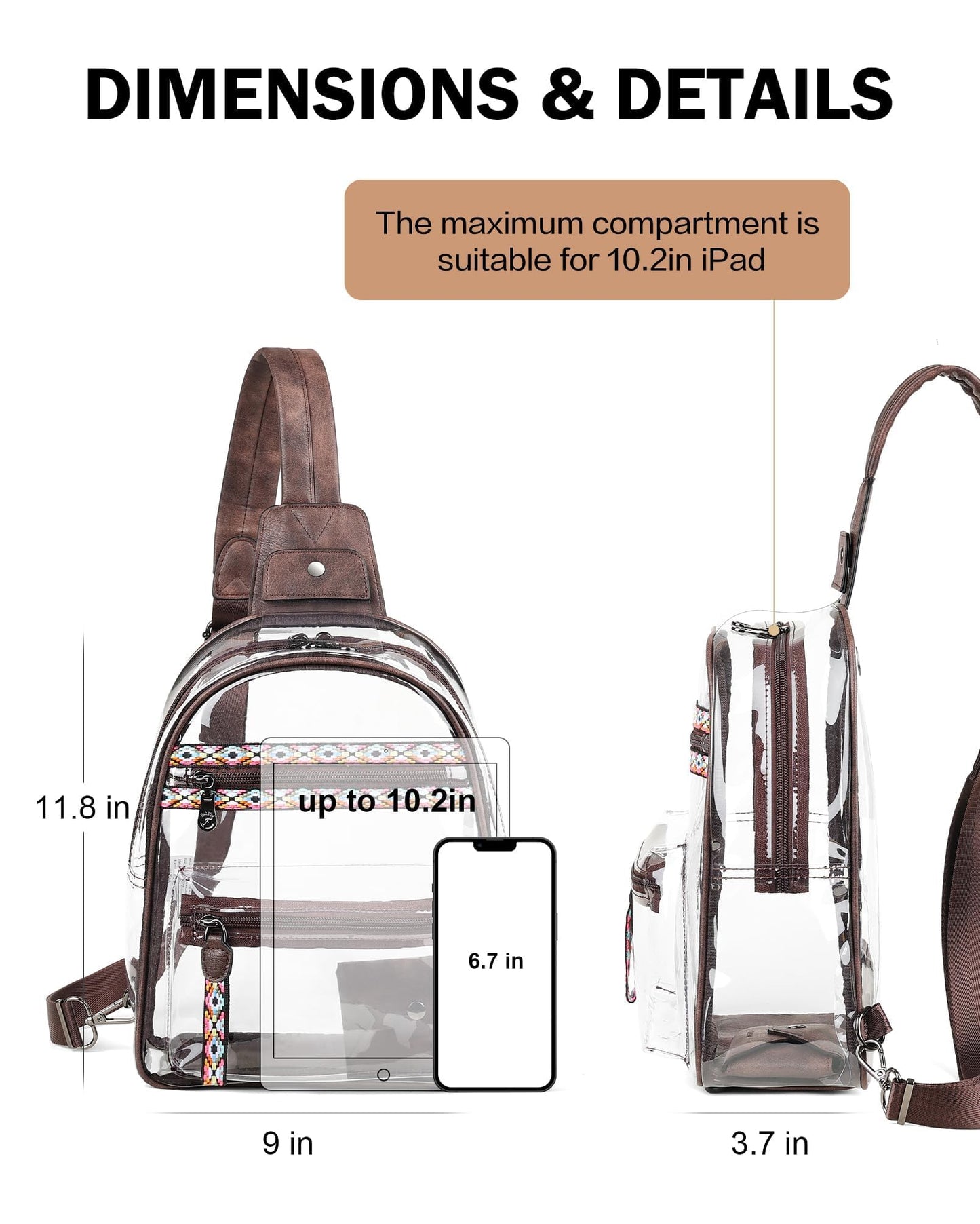 FADEON Large Clear Bag for Stadium Events, Transparent Purse Designer See Through Women's Crossbody Sling Bags Concerts Sports