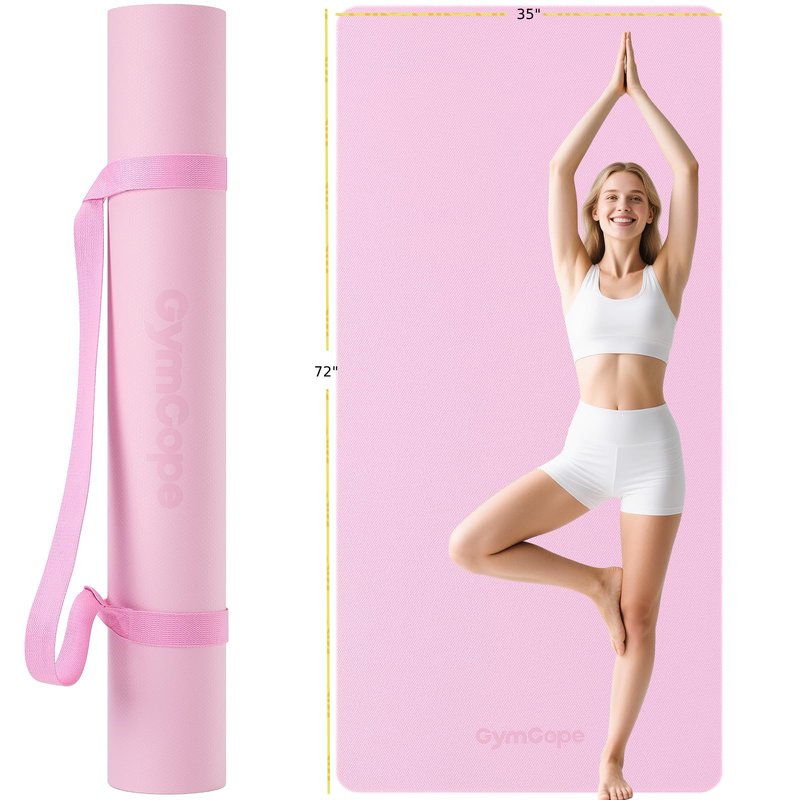 GymCope Extra Large Yoga Mat – 72"x35", Non-Slip TPE Exercise Mat for Women & Men, 1/4" Thickness Pilates Mat for Home Gym, Yoga & Barefoot Workouts, with Towel, Straps