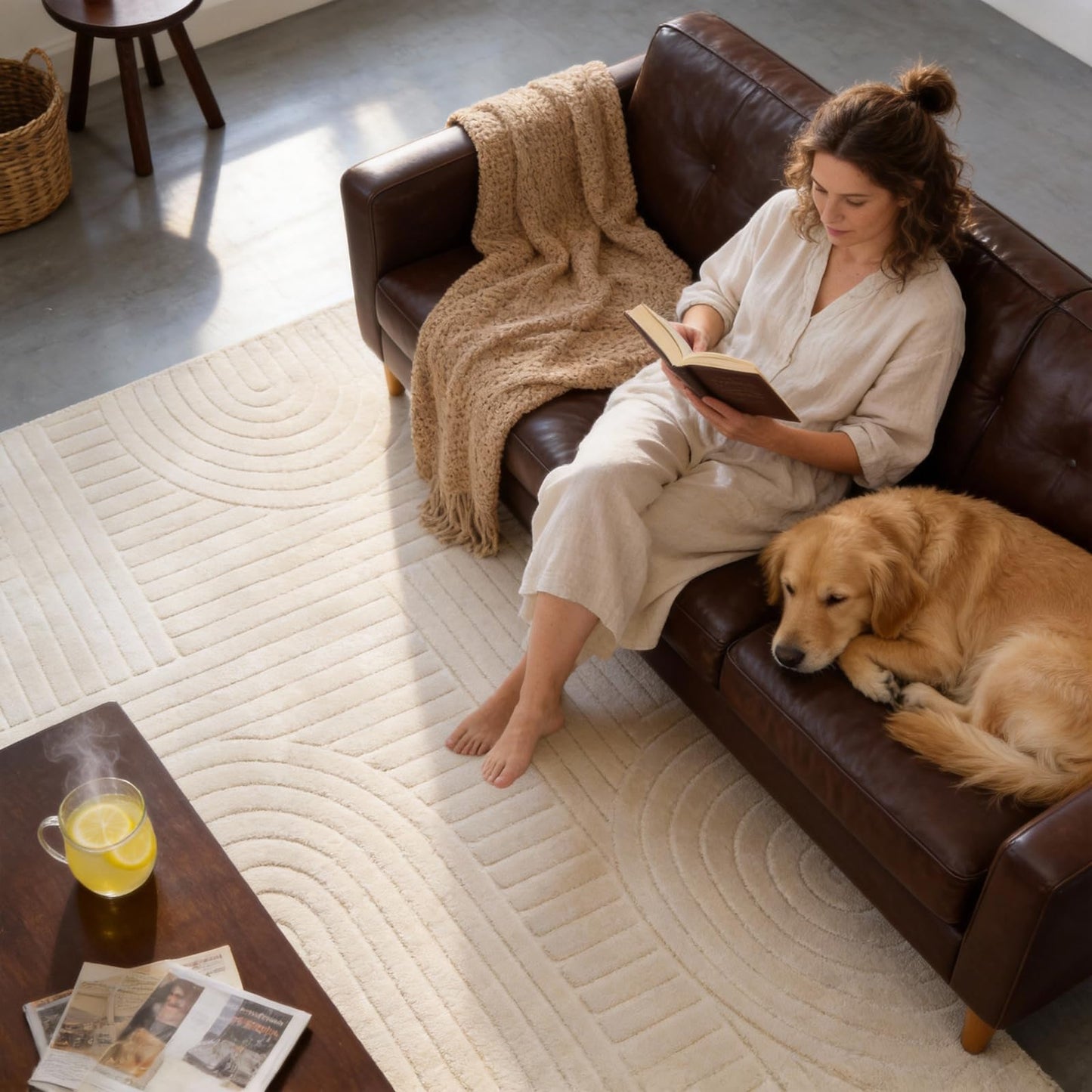 MATIIUI 5x7 Geometric Solid Beige Area Rug – Washable, Durable Non-Slip Indoor Carpet with Soft High-Low Pile, Fluffy Floor Rugs for Living Room, Bedroom, Bedside, Kids Room, Nursery,Home Office Décor