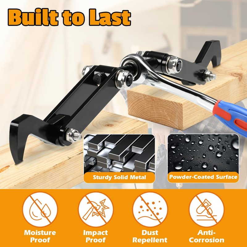 DITKOK Heavy Duty Beam Puller Tool with Iron Hooks, Wall Puller Framing Tool with Ergonomic Reversible Ratchet, Framing Puller For Mass Timber, CLT, Post & Beam, and ZIP Panels, Clamping Travel 4.53"