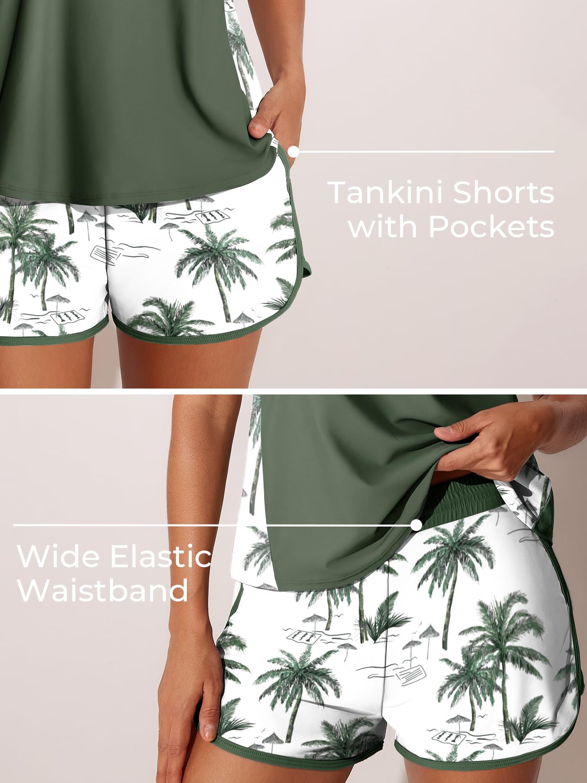Summer Mae Plus Size Tankini Swimsuits for Women 2026 Tummy Control Two Piece Bathing Suits with Pockets Swim Shorts Green Shadowa Size 24 Plus