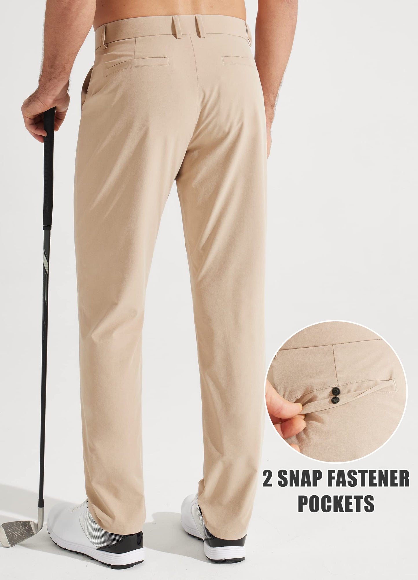 Libin Mens Golf Pants Stretch Work Dress Pants 30" Quick Dry Lightweight Business Casual Pant for Men Comfy Water Resistant, Khaki, 44W x 30L