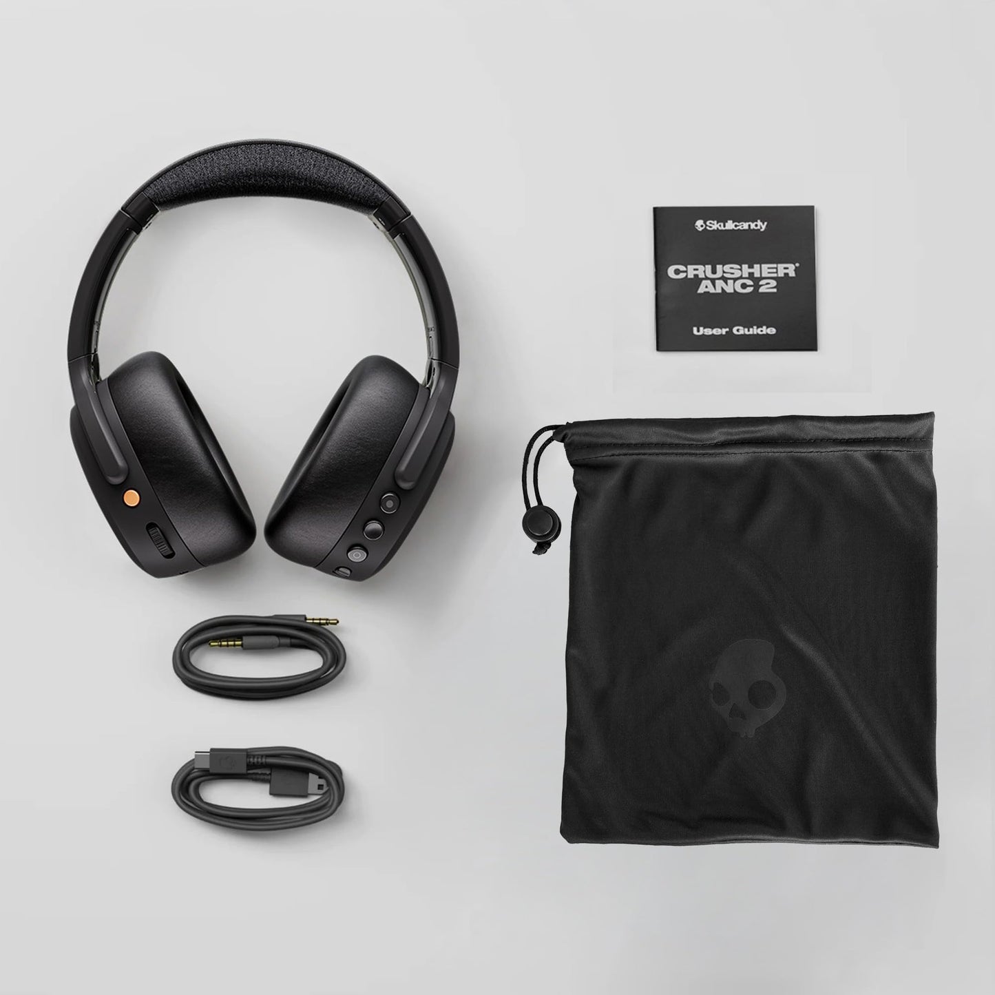 Skullcandy Crusher ANC 2 Wireless Over-Ear Bluetooth Headphones with Multi-Sensory Bass, Active Noise Cancelling, Up to 60 Hours Battery, Microphone for iPhone Android - Black/Asphalt