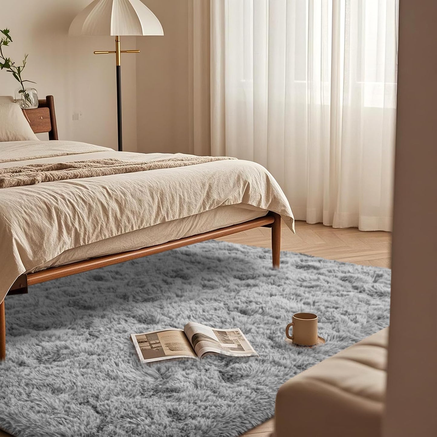 Grey Rugs for Bedroom 5x7 ft - Ultra Soft Faux Fur Area Rug - Plush Non-Slip Shaggy Carpet for Living Room, Cozy Fluffy Rug for Kids Boys Girls Dorm Nursery Room, High Pile Floor Carpet