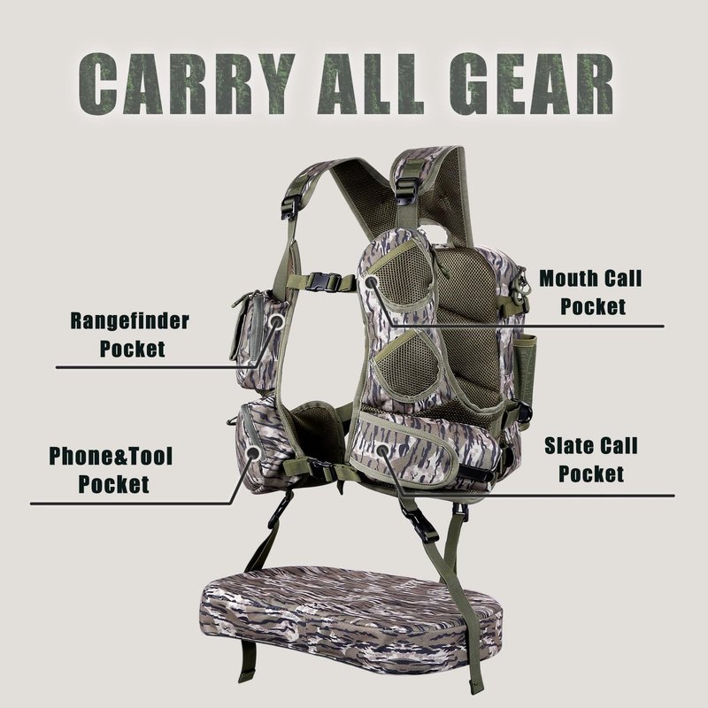 UIIHUNT Turkey Hunting Vest with Seat: Lightweight Turkey Hunting Vest with Game Pouch, Adjustable Hunting Gear Accessories, Hunting Clothes for Men Women