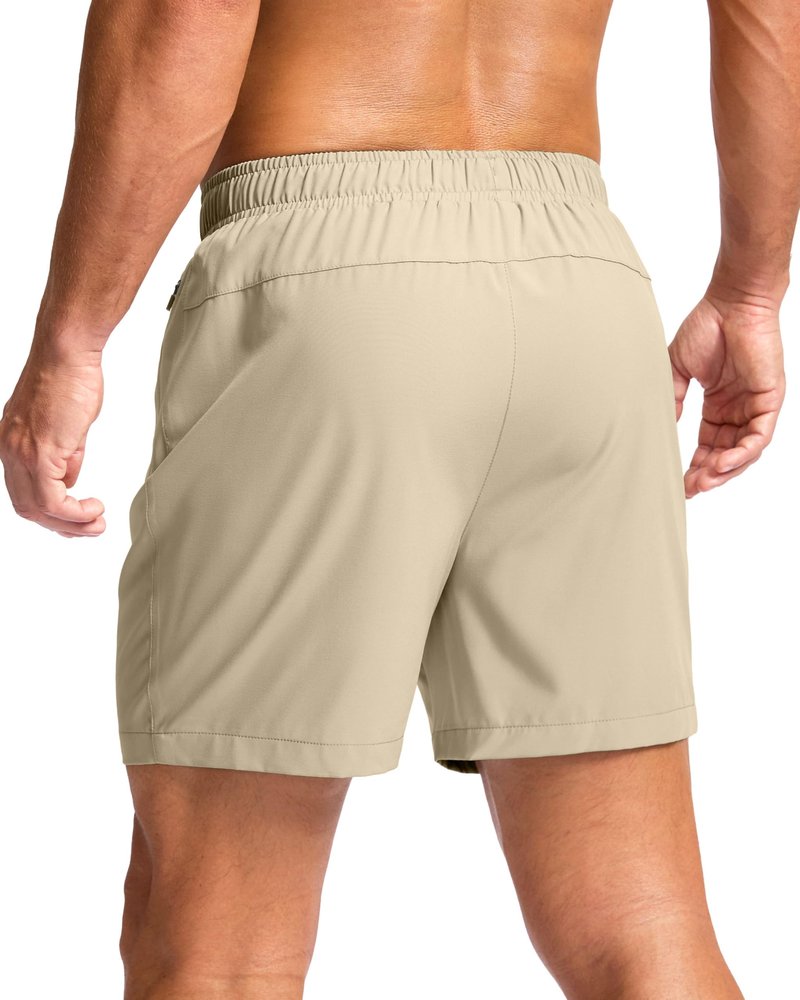 G Gradual Men's Athletic Running Shorts with Zipper Pockets Quick Dry 7"/ 5"/ 9" Workout Gym Shorts for Basketball Hiking(Khaki,5L)