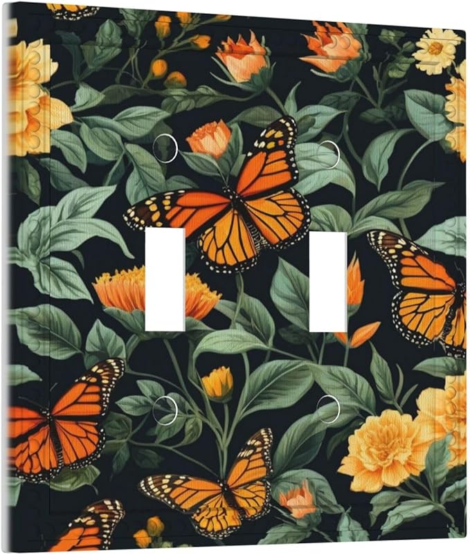 Butterflies Flower Garden Light Switch Covers Double Toggle 2 Gang Wall Plate Dual Decorative Switchplate Electrical Faceplate for Farmhouse Decor