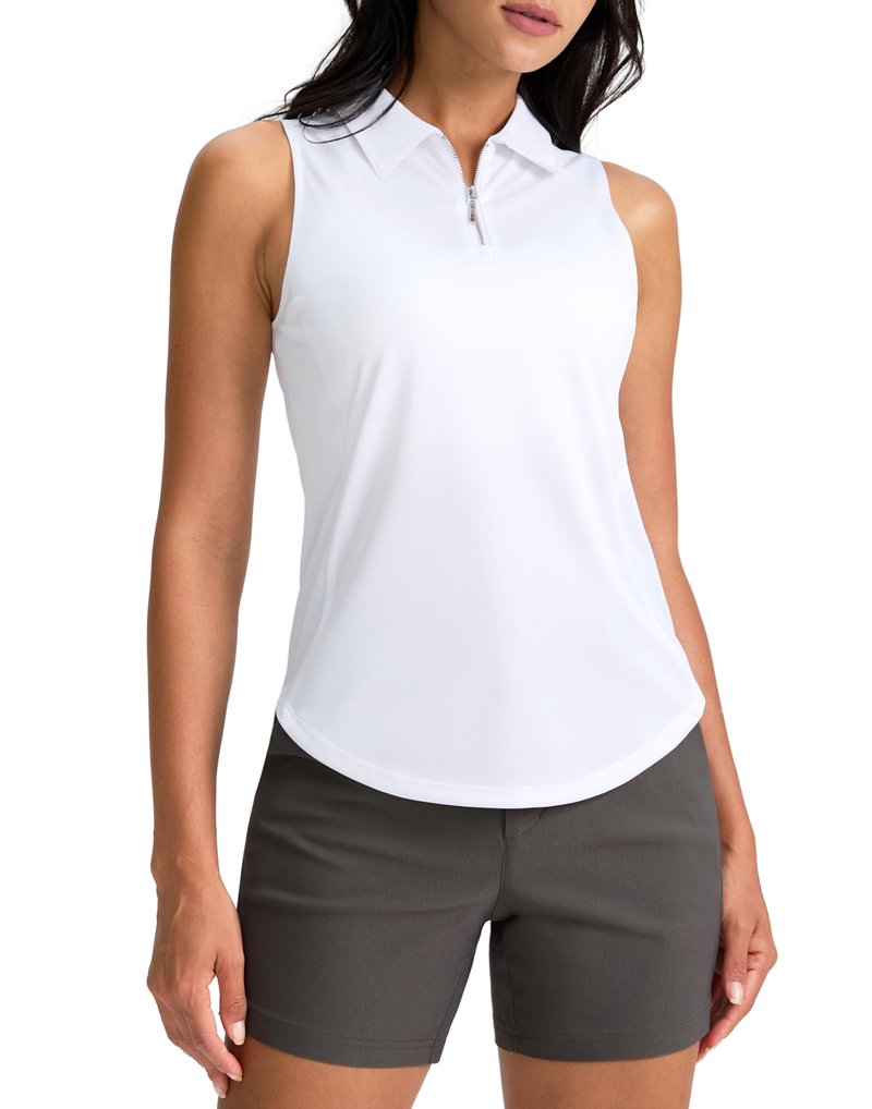 G Gradual Womens Golf Shirt Sleeveless Zip Up Polo Shirts for Women Collared Lightweight Tennis Athletic Tank Top, White, Medium