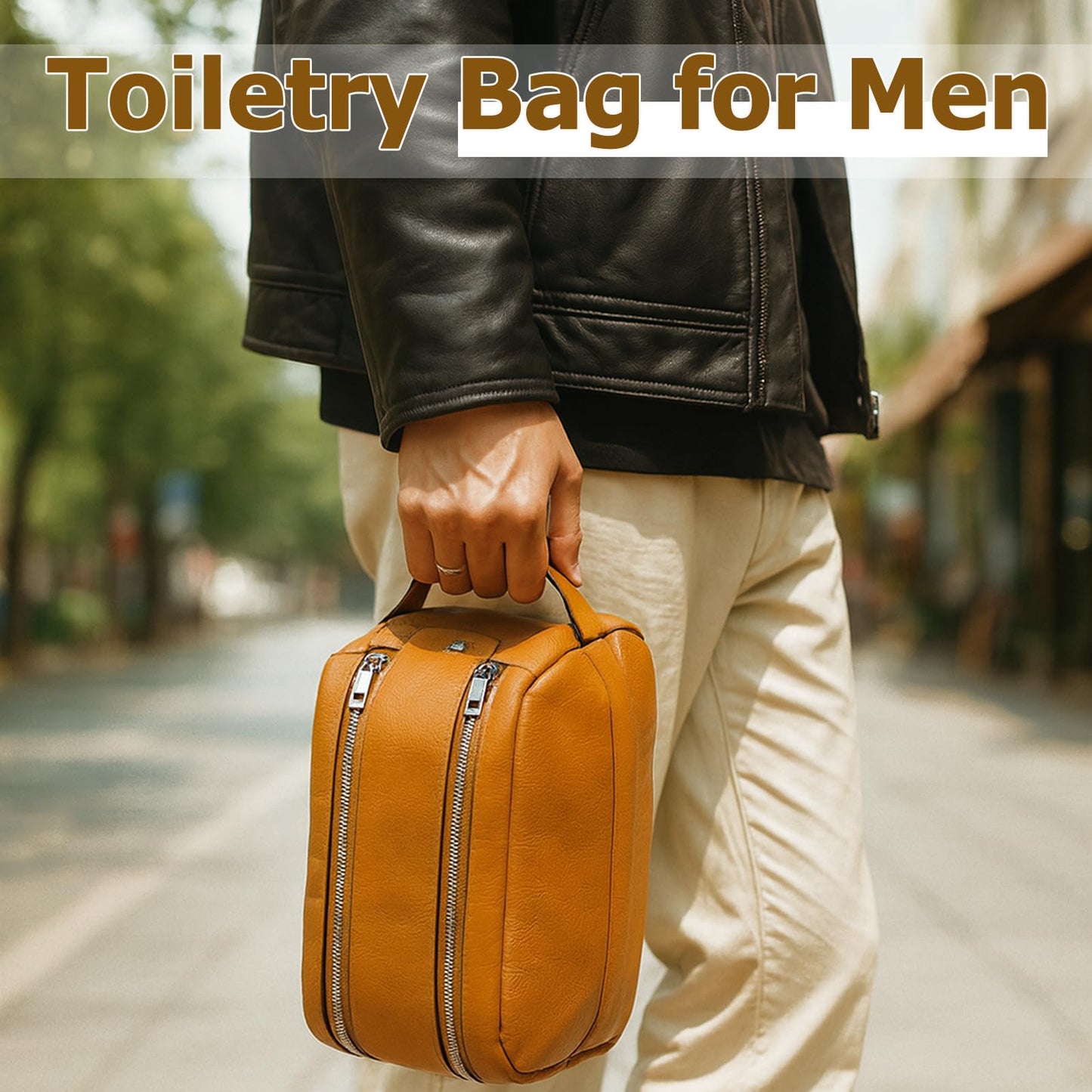 MIRASON Toiletry Bag for Men Leather Travel Toiletry Bag Dopp Kit with Metal Zippers, Water-Resistant Bathroom Bag for Travel Essentials Shaving Bag Gifts for Men, Brown