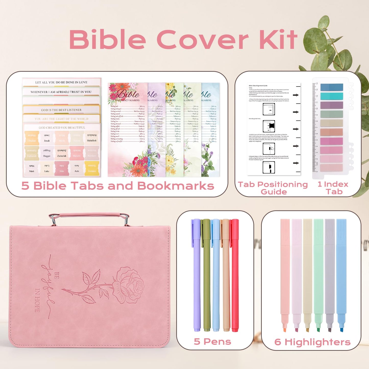 XKDOUS 24 Pcs Bible Covers Kit, Bible Carrying Case Large Church Bag w/Bible Study Supplies, Tabs, Pens, Bookmarks, Leather Book Holder Case Christian Gift for Women Lady
