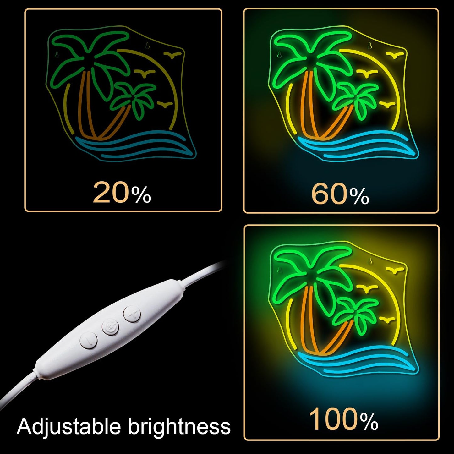 NOSUN Tropic Palm Tree Neon Signs for Wall Decor Hawaiian LED Neon Lights Coconut Tree Tropic Neon Signs for Bedroom Bar Party Men Cave Game Room Sea Neon Light Sign Tropic Wall Art Decor