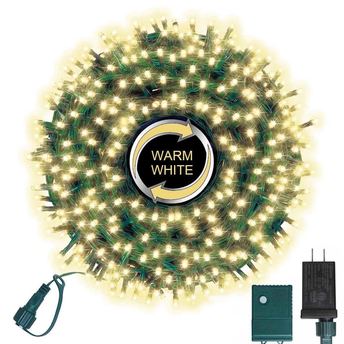 LAMPHOME 500 LED String Lights - Outdoor, 46ft, 500LED, Warm White, Plug-in Twinkle Fairy Lights with 11 Modes, Bedroom, Christmas