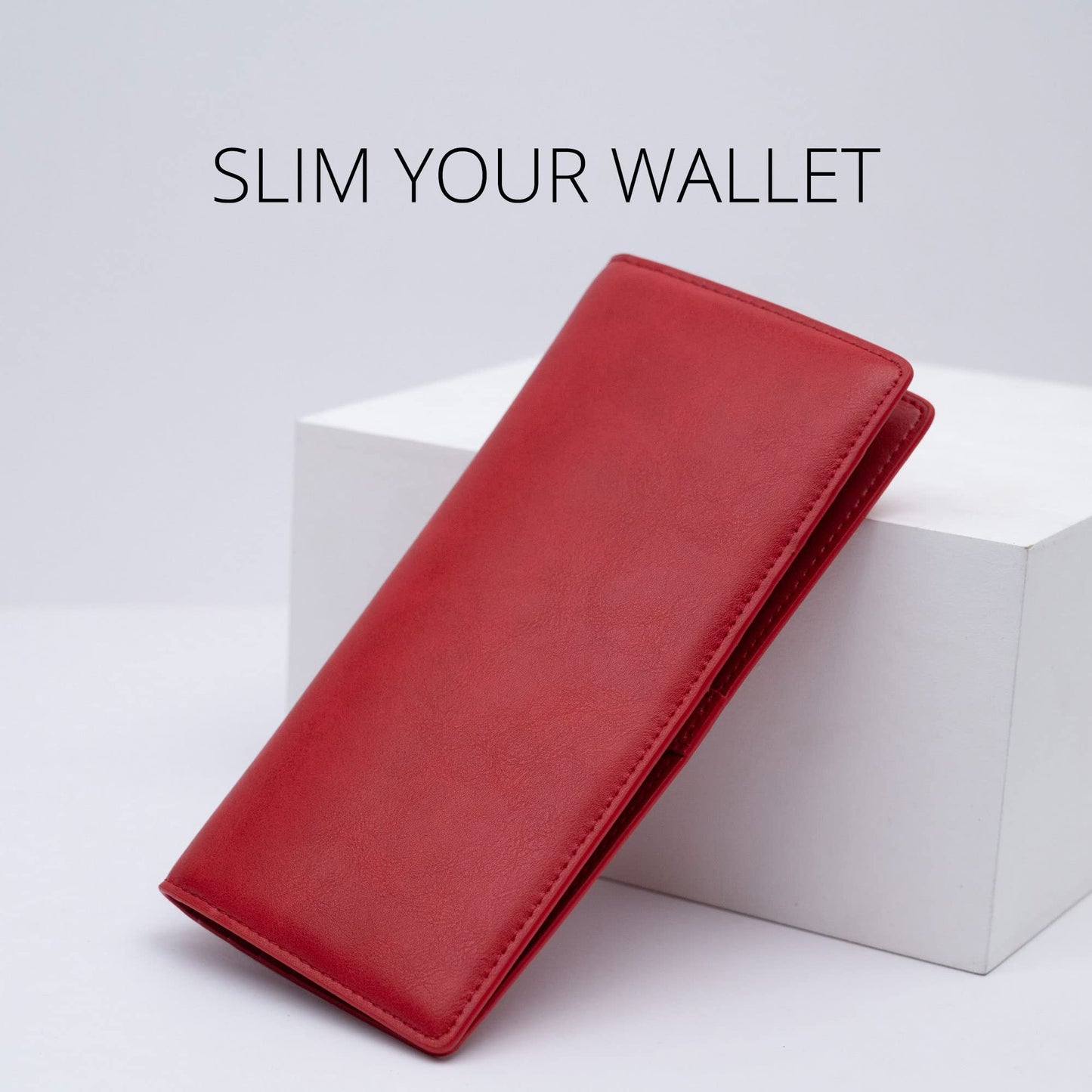 Alldaily Ultra Slim Thin Women Wallet RFID Blocking Credit Card Holder Bifold Long Ladies Billfold (Red)