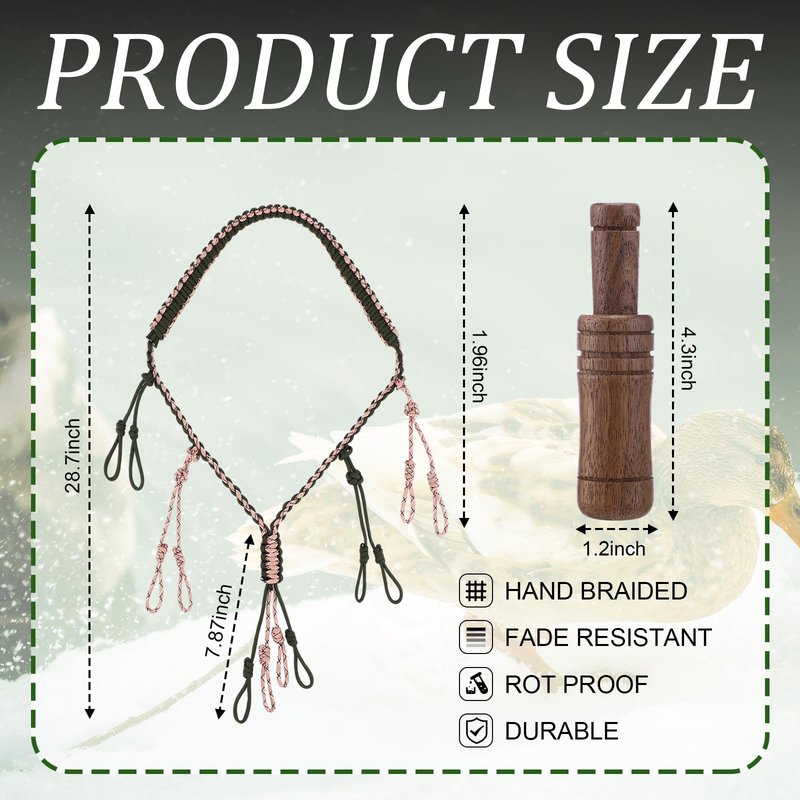Teyva Daily 3 Pack Mallard Duck Call Lanyard Set for Hunting 2 Pcs Wooden Duck Hunting Whistles (12cm/4.72in) with 1 Pcs 12 Loop Paracord Lanyard Realistic Waterfowl Game Call for Pheasant Goose