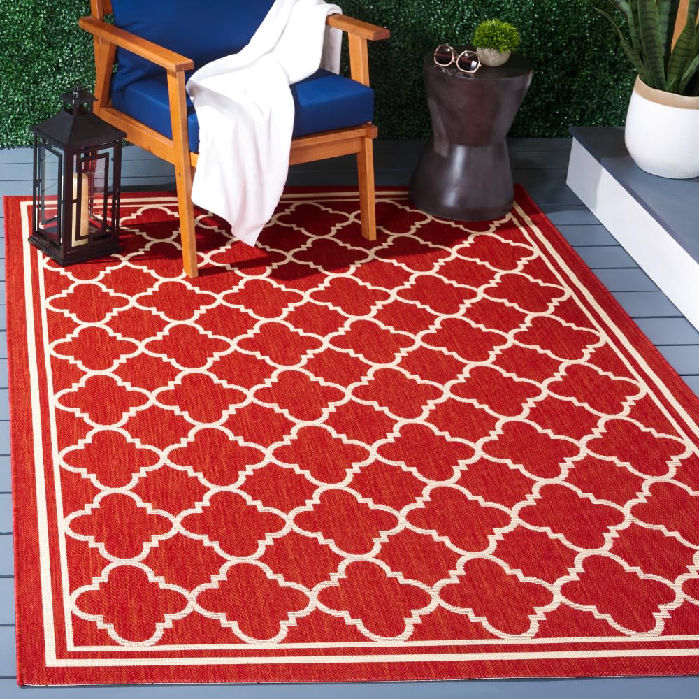 SAFAVIEH Courtyard Collection 6'7" x 9'6" Red/Bone CY6918 Trellis Indoor/ Outdoor Splashproof Easy Scrubbing Patio Backyard Mudroom Area Rug
