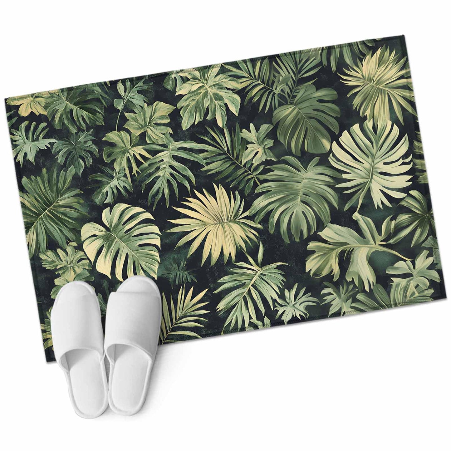 Palm Tree Leaves Entryway Rug 2x3 Area Rug Washable Indoor Doormat Small Bathroom Rugs Non-Slip Low Pile Accent Throw Rugs Summer Tropical Green Botanical Floor Carpet for Kitchen Bedroom Entrance