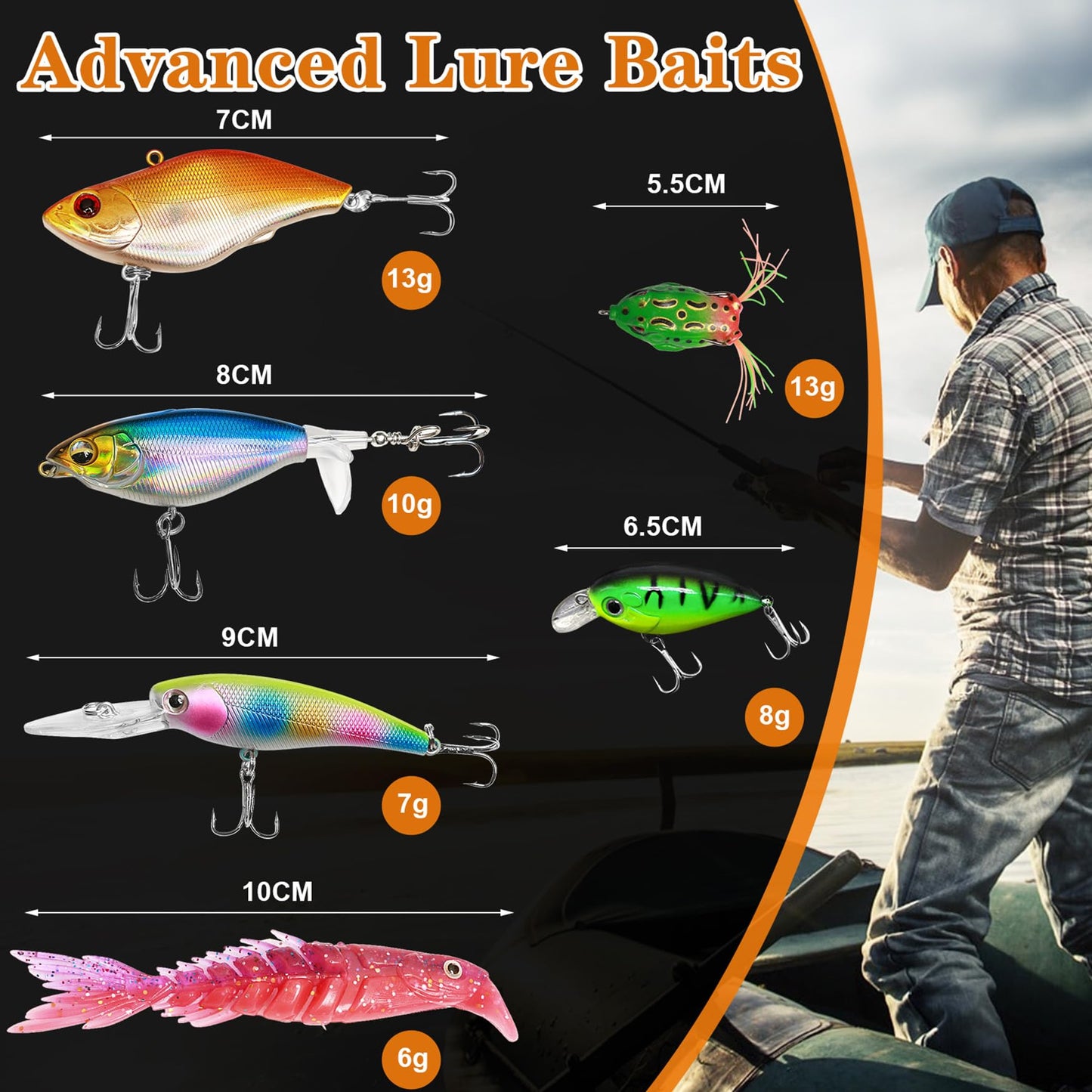 Fishing Lures Accessories Kit with Tackle Box, Suitable for Freshwater and Saltwater Fishing Gift for Men