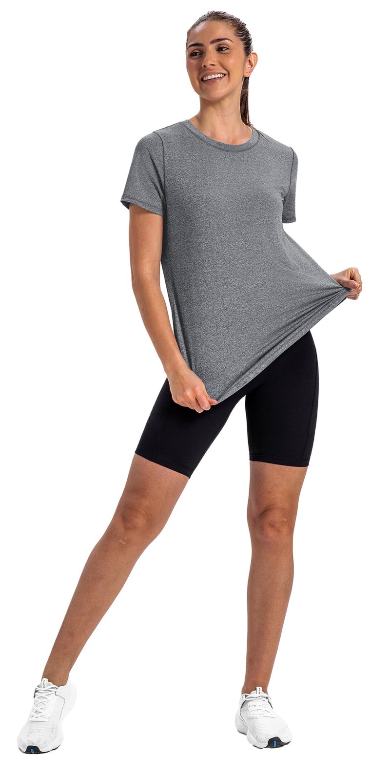 NIASHOT Summer Tops for Women 2025 Short Sleeve Workout Clothes Athletic Shirts Pilates Outfits Camisetas Deportivas para Grey L