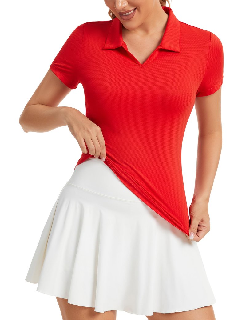 MathCat Womens Golf Shirt Short Sleeve Tennis Polo Shirts UPF50+ Sun Protection V Neck Collared Quick Dry Workout Tops