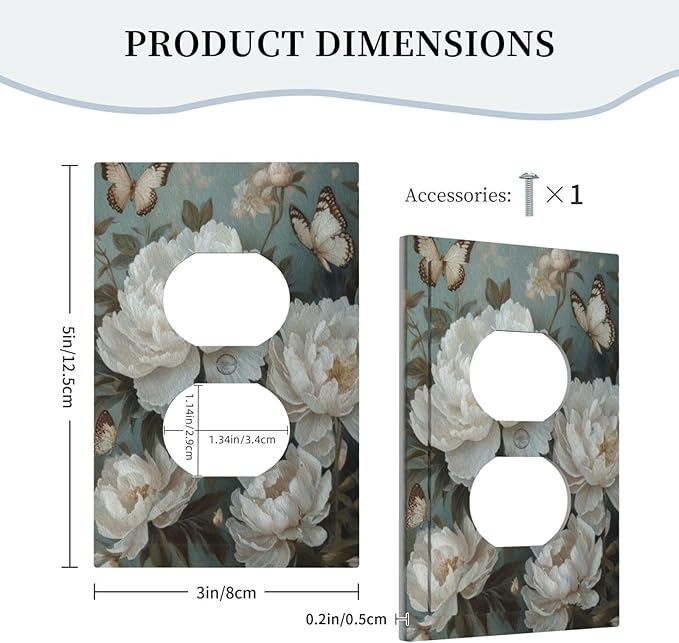 Decorative Art Light Switch Covers Butterflies & Peonies 1 Gang Single Duplex Outlet Wall Plate Switchplate Electrical Faceplate for Home Decor