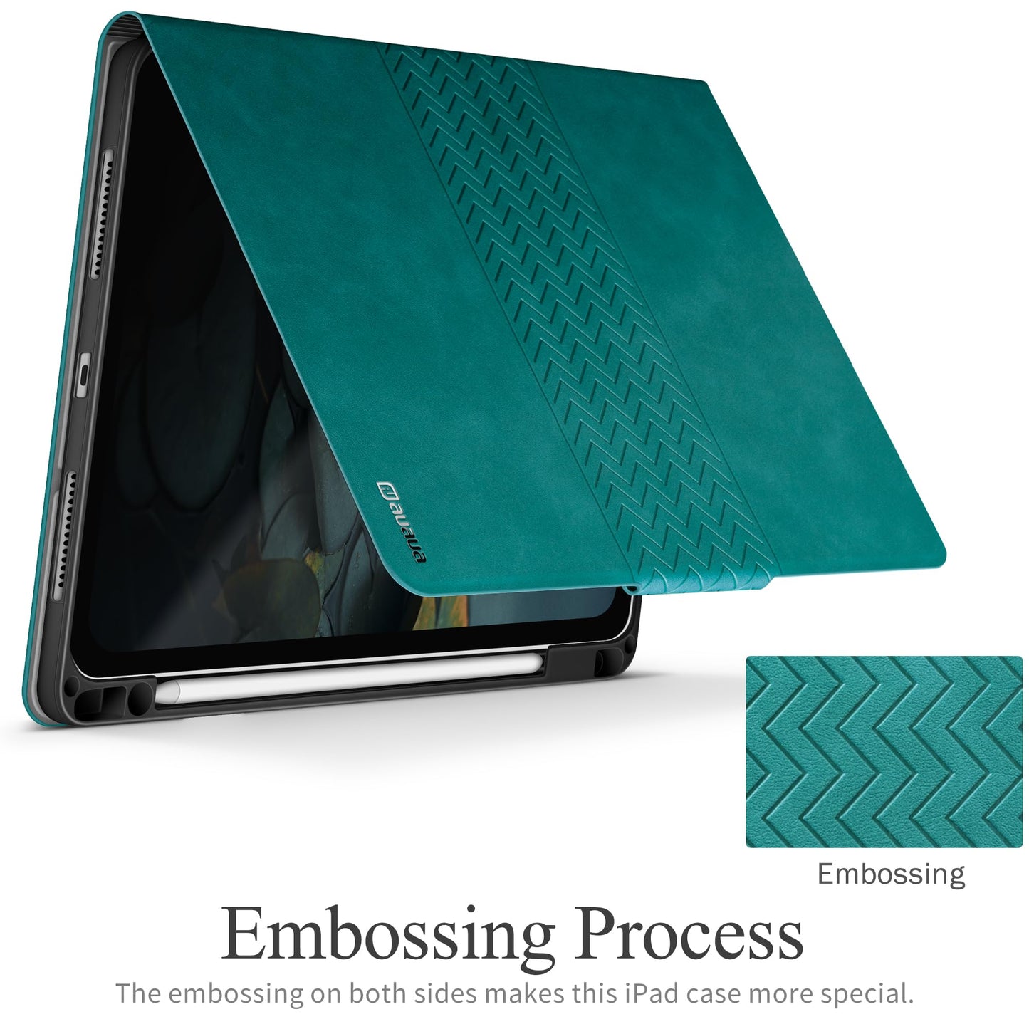 auaua Case for iPad Pro 11 Inch (M5/M4) 2025/2024, PU Leather Case with Pencil Holder, Supports Pencil Pro and Pencil(USB-C), Adjustable Angles, Auto Sleep/Wake (Green)