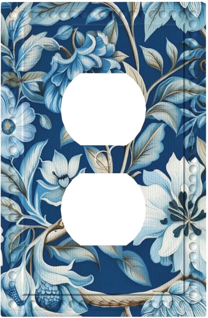 Blue Flowers Branches Leaves Floral Pattern Light Switch Cover 1 Gang Outlet Plate Single Duplex Wall Plate Covers Decorative Switchplate Covers Electrical Faceplate for Home Decor