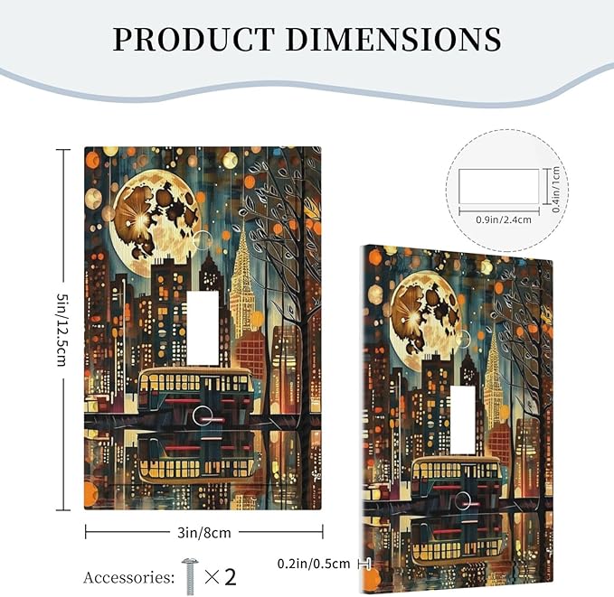 City Light Moon Bus Abstract Art Light Switch Covers 1 Gang Single Toggle Wall Plate Decorative Switchcover Electrical Switchplate for Country Living Decor