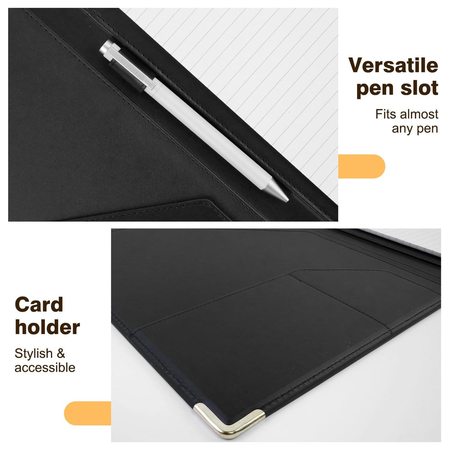 Tiankool Padfolio Portfolio Binder – Thickened Business Folder for Interview Resumes, Legal Documents | Notepad Not Included,Durable, Black