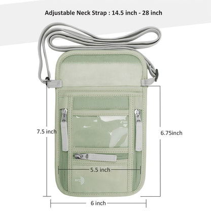 WALNEW Passport Holder Neck Pouch Travel Wallet for Women and Men, RFID Blocking Security Slim Traveling Wallet with Around Neck Lanyard Strap, Light Green