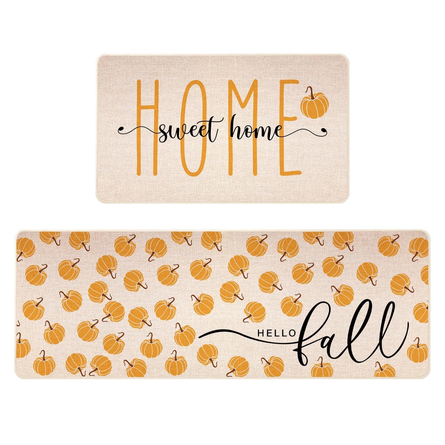 Siilues Fall Kitchen Mats Set of 2, Non-Slip Sweet Home Hello Fall Kitchen Rugs for Floor Seasonal Autumn Home Decor Low-Profile - 17x29 and 17x47 Inch