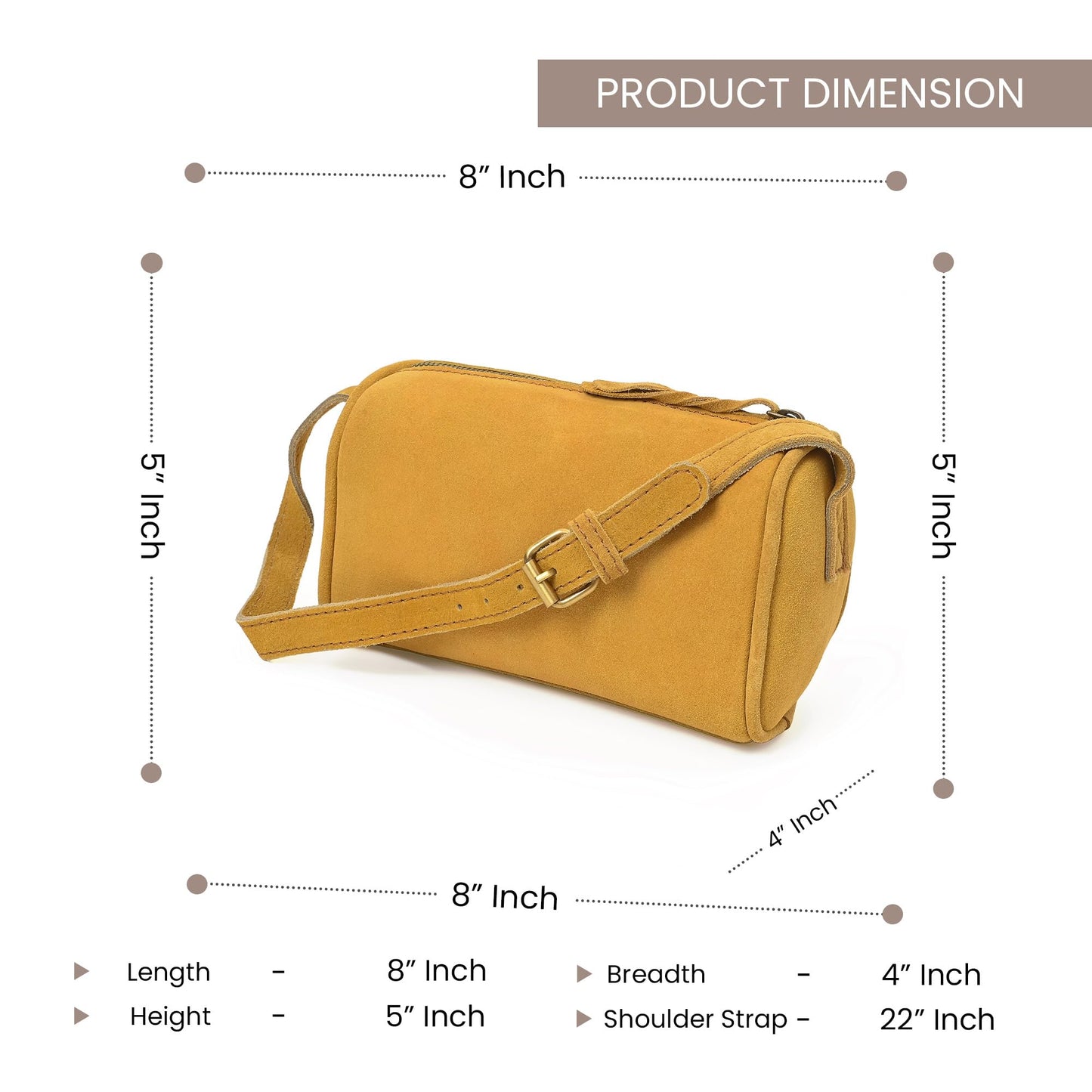 Merbaa Leather Cosmetic Bag for Women with Zipper Closure & Shoulder Strap, Small Genuine Suede Makeup Pouch Organizer Travel Toiletry Case Crossbody Sling Purse. Tan