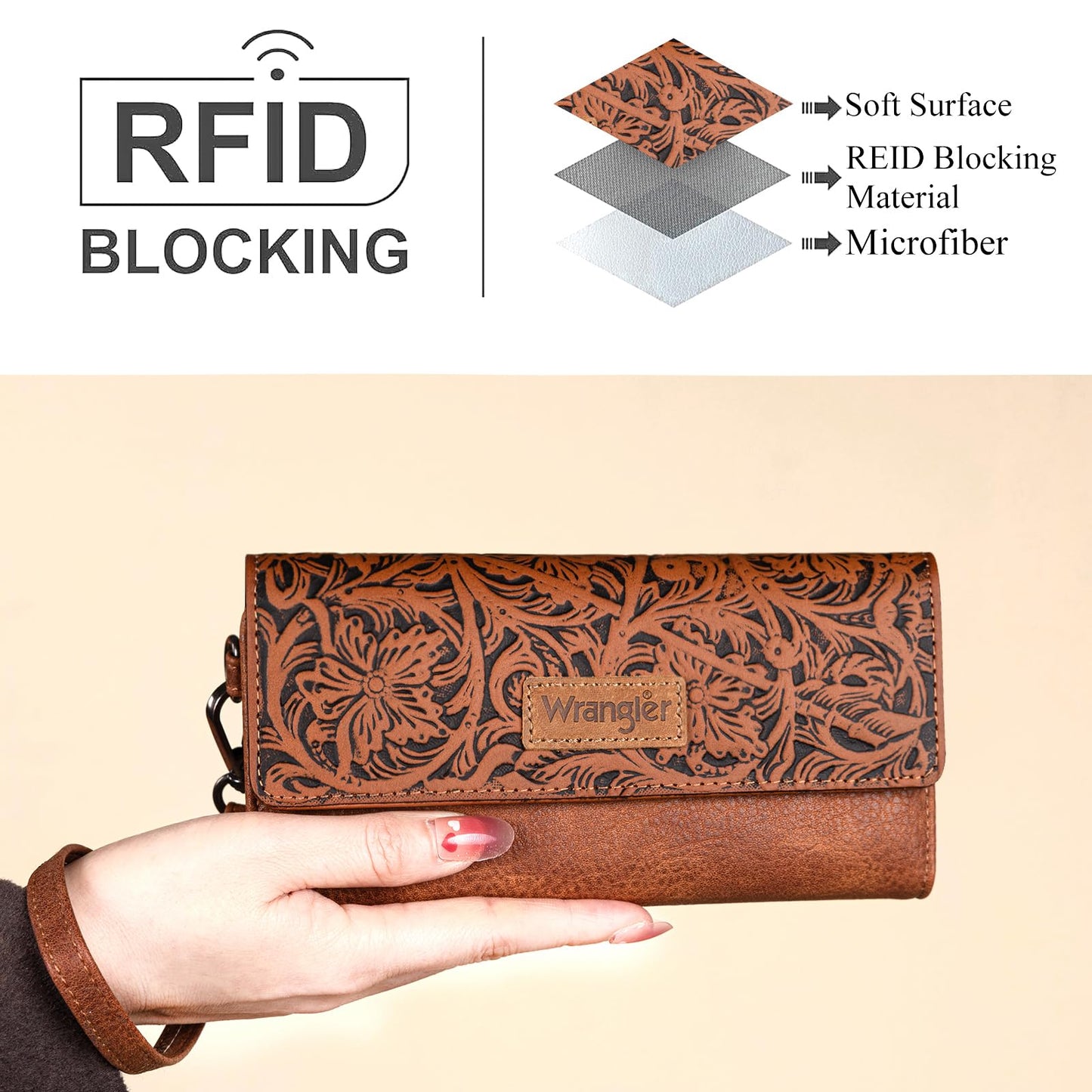 Montana West X Wrangler Tooling Women's Wallets Brown Western Wallet for Women Wallets, Card Cases & Money Organizers Phone Wallet Women Wristlet with Coin Purse WG196-W056BR