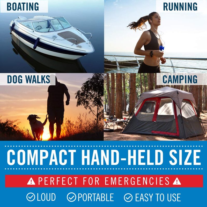 Air Horn 1.4 oz 120 dB, Compact Emergency Signal Horn for Boating Safety Walking Camping, Handheld Fog Horn Heard 1/2 Mile, Made in USA - Better Boat