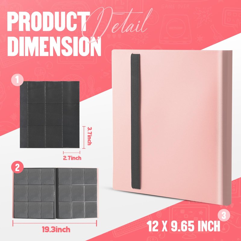 Card Binder 9-Pockets, Trading Card Binder, 20 Pages, 360 Card Capacity Collection Binder, Card Folder for MTG, TCG, Game Cards & Sports Cards(Pink)
