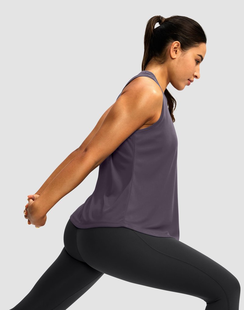 Women's Workout Tops Racerback Athletic Tank Tops Sleeveless Loose Fit Yoga Running Gym Shirts for Women(Purple Grey,L)
