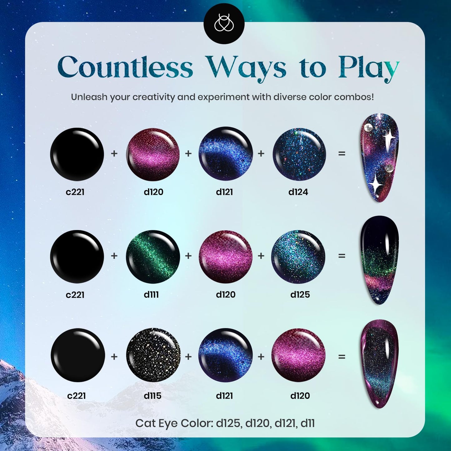 Beetles Cat Eye Gel Polish Set - 24Pcs 20 Colors Glitter Dark Color Changing Gel Nail Polish Kit with Base Gel Glossy Matte Top Coat Soak off UV DIY Nail Art Salon Ombre Black Nails Gift