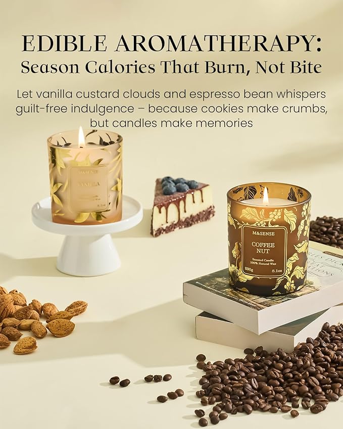 M&SENSE Coffee Candles,CoffeeNut Naturally Scented Candles,Vegan Soy,8.1oz 42-Hour Long Burning Time,Relax Home Fragrance Calm for Office Home Bathtub,Fall Winter Thanksgiving Christmas Gifts