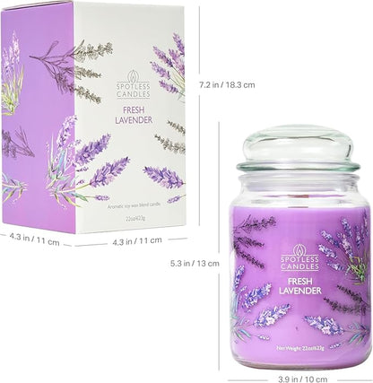Fresh Lavender Candle 22oz Glass Jar with Wooden Wick in a Decorated Jar Within a Presentation Gift Box and Protective Shipping Box