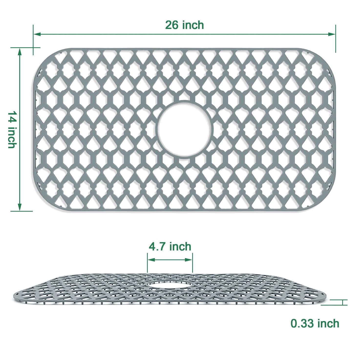 Sink Protectors for Kitchen Sink 13x11 &16x12 & 18x16 & 19x14 & 21x16 & 22x13 & 24x13 & 25x16 & 26x14 & 28x14 & 30x16, Silicone Sink Mat Grid (26"x14", Center Drain)