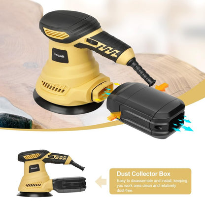 Inequalit Random Orbital Sander, 2.5Amp 4.9-Inch Corded Palm Sander, Max 13000 OPM Electric Drywall Sander with 6 Variable Speed, 20Pcs Sandpapers and Dust Bag for Woodworking, Sanding, Polishing