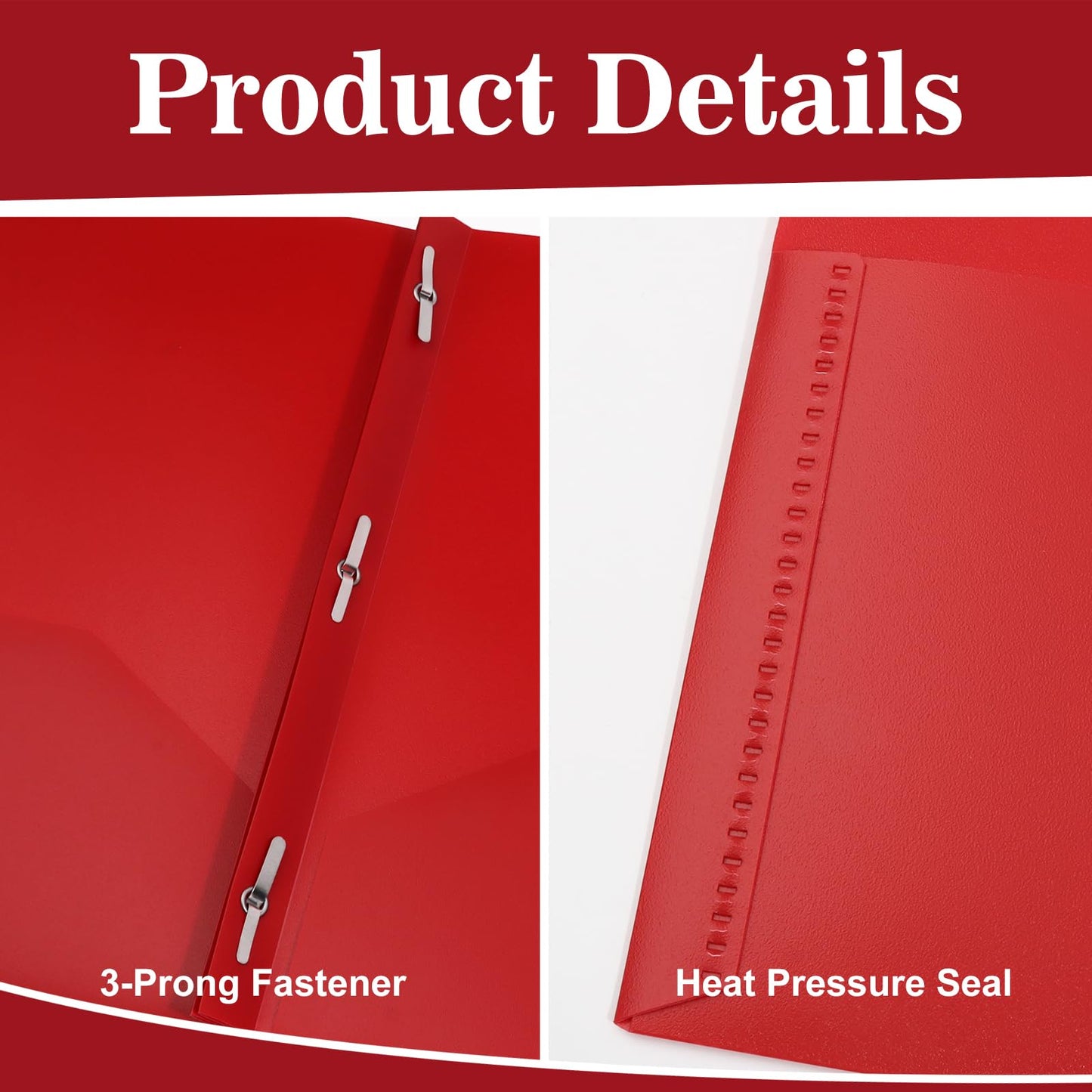EEHZTSI 12-Pack Plastic Folders with Pockets and Prongs, 2-Pocket Poly Folders with 3 Fasteners Holds 8-1/2" x 11" Paper for School/Office/Home, Red