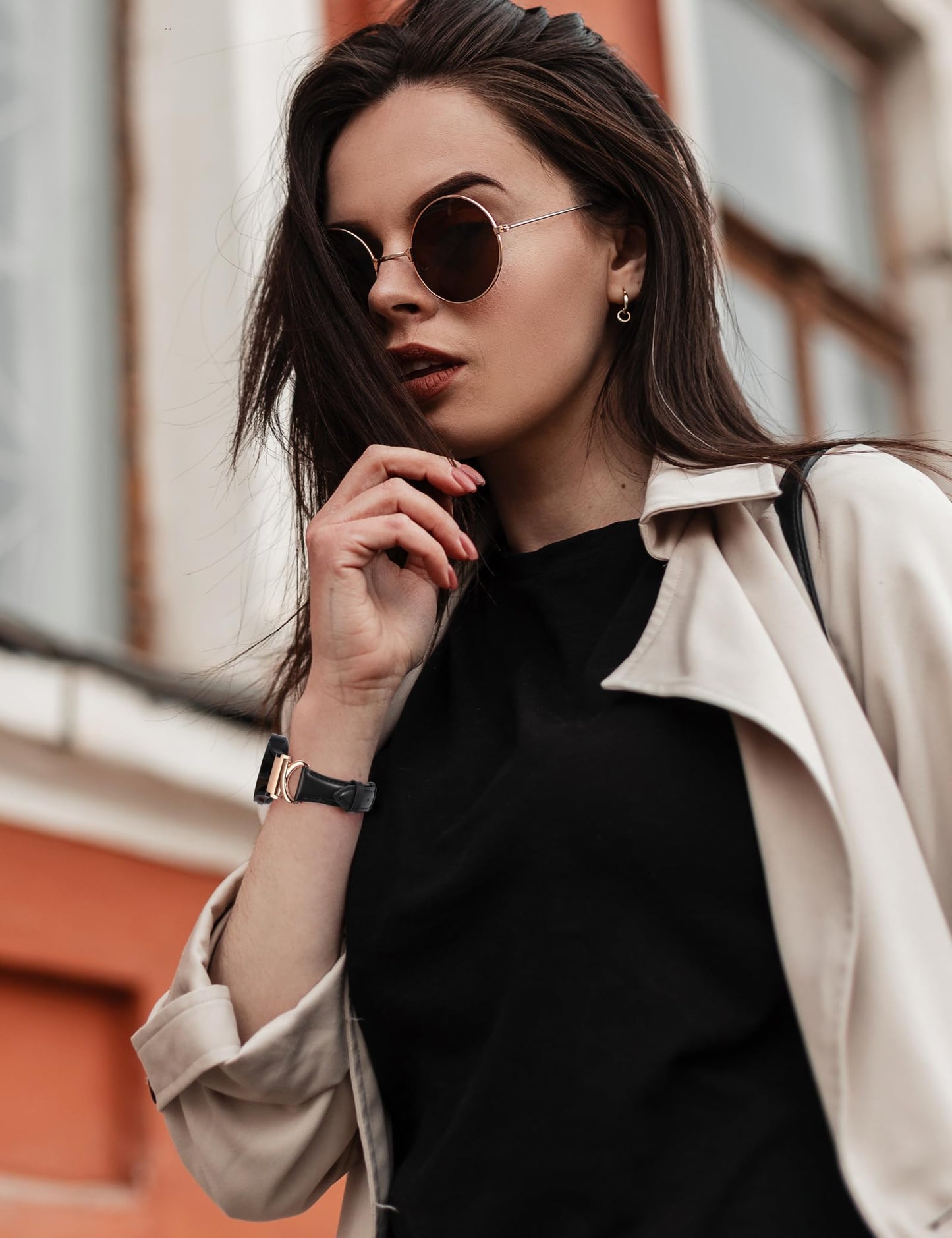 Minyee Leather Bands Compatible with Samsung Galaxy Watch 7/6/5/4/FE/Active 2 40mm 44mm/Watch 6 Classic 43mm 47mm/Watch 5 Pro 45mm Band, 20mm Slim Dressy Leather Strap with C-Shape Metal Buckle Women
