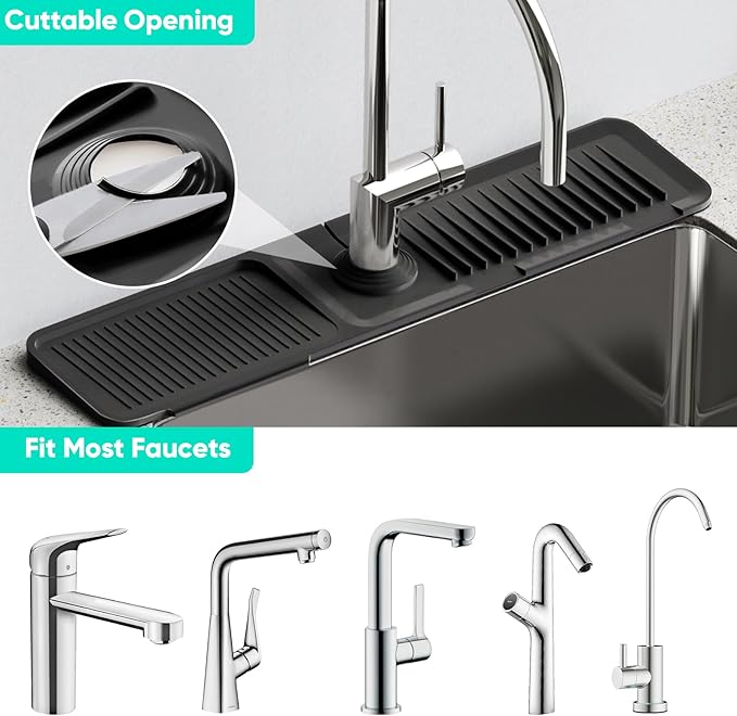 24 Inch Longer Faucet Mat for Kitchen Sink, 5° Slope Fast Self-draining