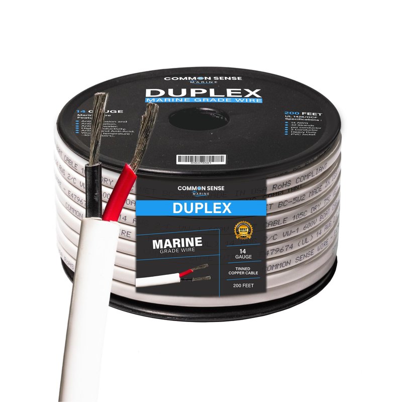 14 Gauge 2 Conductor Marine Wire - 200 ft Duplex Flat Marine Grade Wire Tinned Copper Oxygen-Free Insulated - 14/2 AWG UL 1426 Standard PVC Wire for Boat, Automotive, Speakers, Camper & Trailers