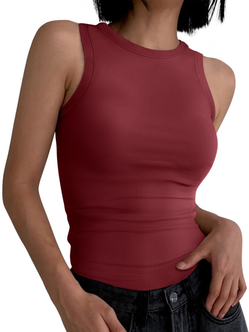 ANRABESS Womens Sleeveless High Neck Tank Tops Fashion Summer Casual Basic Slim Fit Ribbed Racerback Top Shirt Clothes Burgundy XX-Large