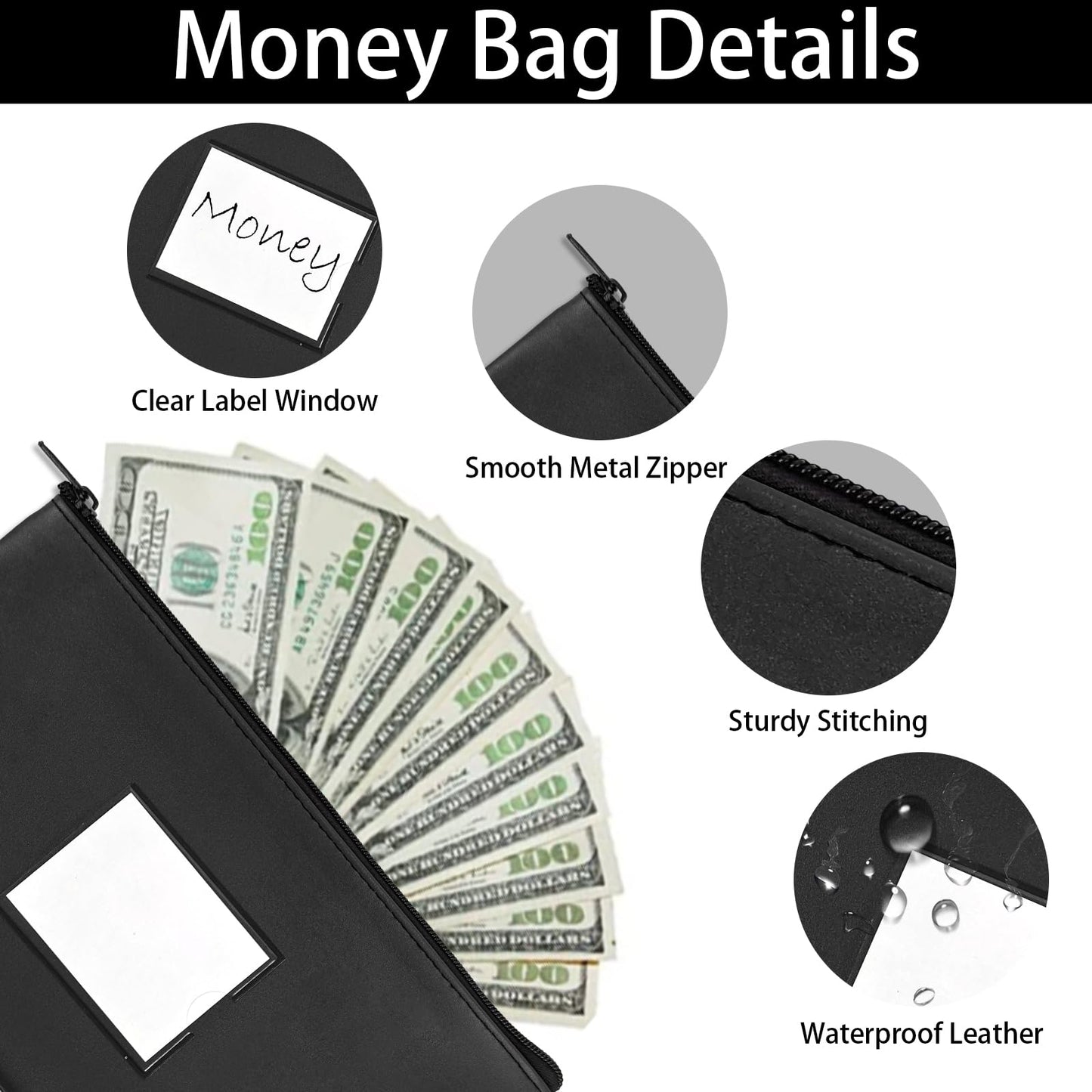 VOCHIC 10 Pieces Money Bags with Zipper, Money Pouch,PU Bank Deposit Bags, Bank Bag, Cash Wallet Pouches with Label for Coins, Cosmetics, School Gifts,Invoice, Bills, Tools, Receipt Holder,11x6.1 inch