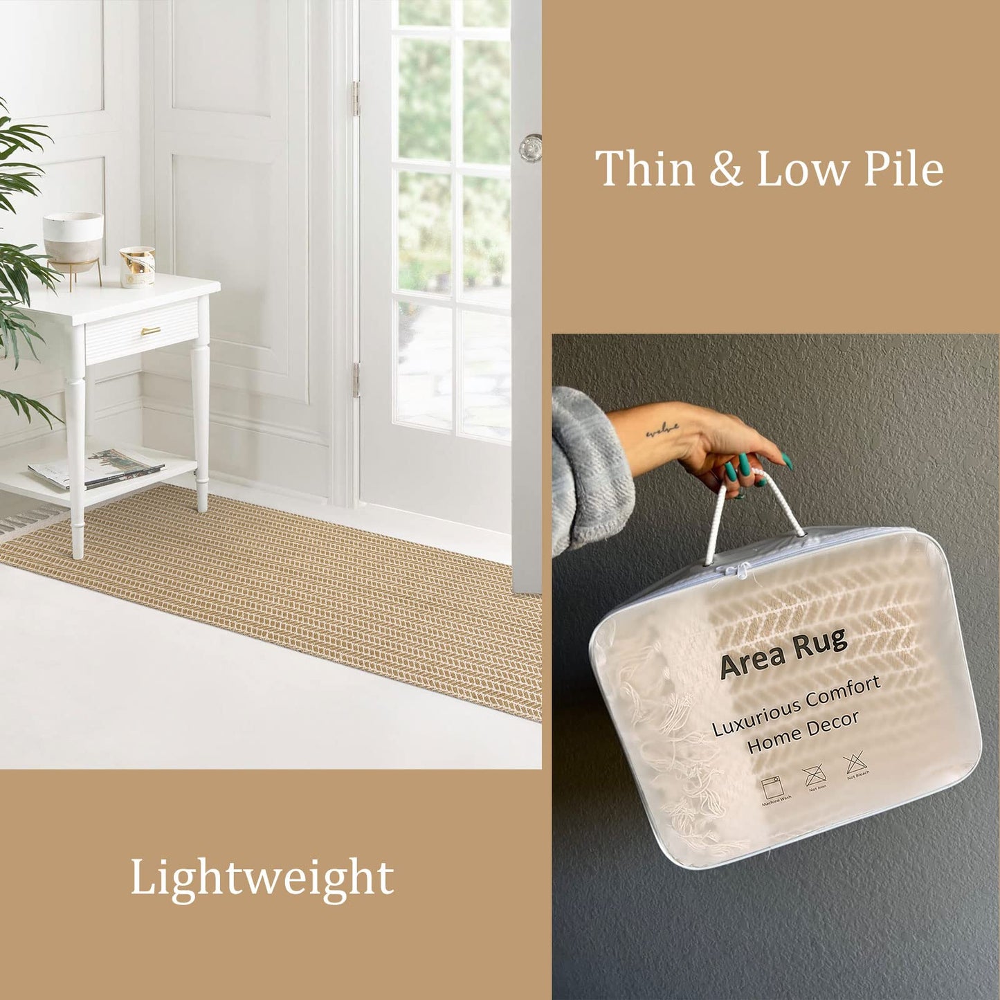 Lahome Belle Boho Rugs for Bedroom, 3x5 Bathroom Rug Lightweight Farmhouse Woven Area Rug with Tassels, Throw Rugs Washable Kitchen Rug Non Shedding Indoor Door Mats for Entryway Living Room, Khaki