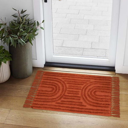 LEEVNA Washable Bathroom Rugs 2'x3', Hand-Woven Kitchen Rug with Tessal, Terracotta Bedroom Throw Rugs, Boho Tufted Rainbow Rug, Farmhouse Indoor Door Mat for Entryway/Porch/Back Door